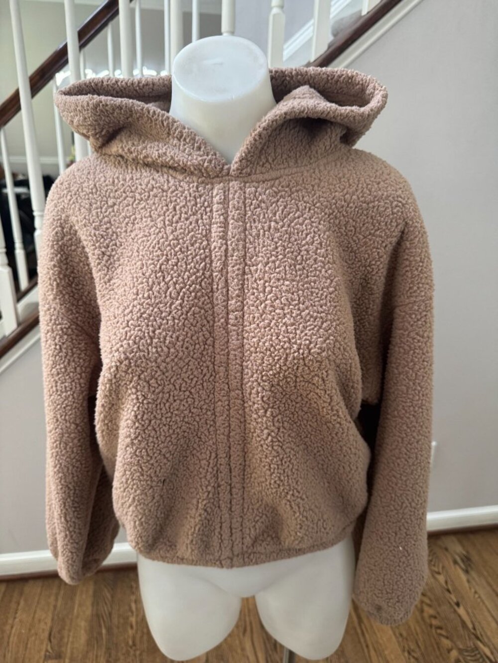 Stateside Fuzzy Sherpa Teddy Crop Hoodie Brown Size Medium